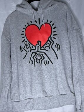 Gray Hoodie with Red Heart Graphic